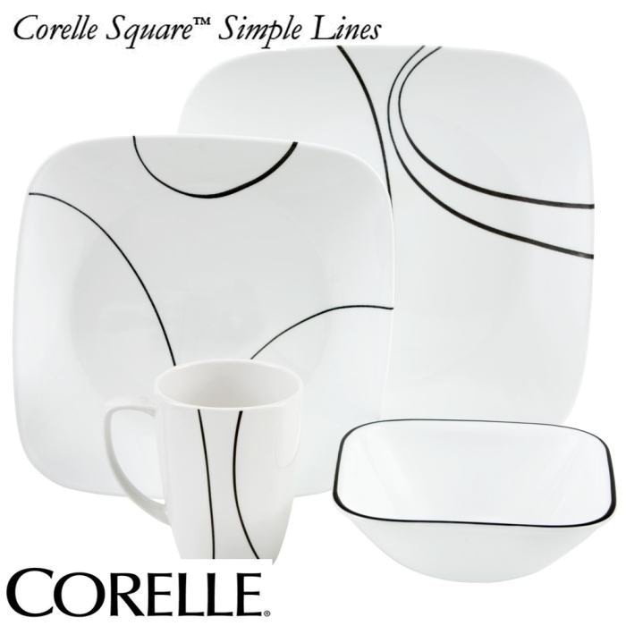 Vajilla Corelle Corel Square Cuadrada Simple Lines 16 Pcs