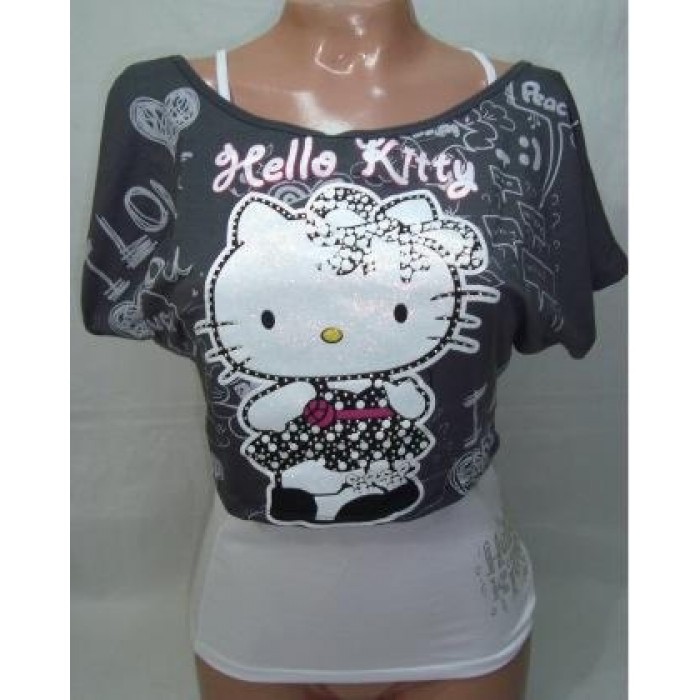 Blusas Camisetas Manga Corta Hello Kitty Con Estampado y Piedras Brillantes