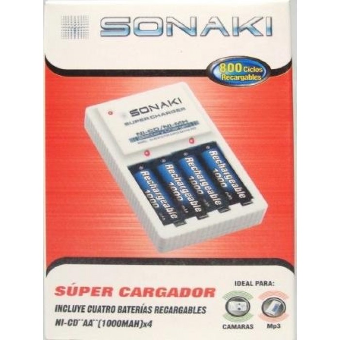 Cargador Aa Y Aaa + 4 Baterias Recargables Aa 1000mah Sonaki