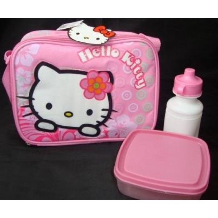 Bolso Lonchera + Portacomidas +tarro Botilito Hello Kitty